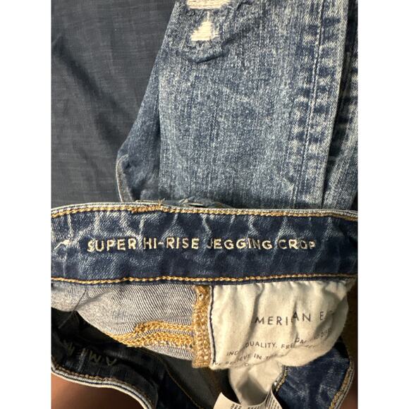 American Eagle Super Hi-Rise Jegging Crop Distressed Women's Size 0 Long - Picture 5 of 5